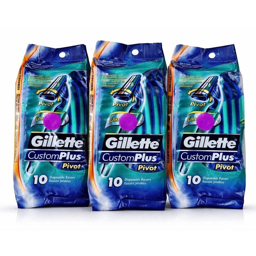 3pk‎ Vintage Gillette CustomPlus Pivot Disposable Razors 30 Total New Old Stock